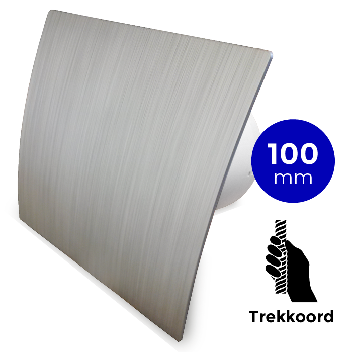 Pro-Design badkamer/toilet ventilator - TREKKOORD (KW100W) - Ø 100mm - kunststof - zilver