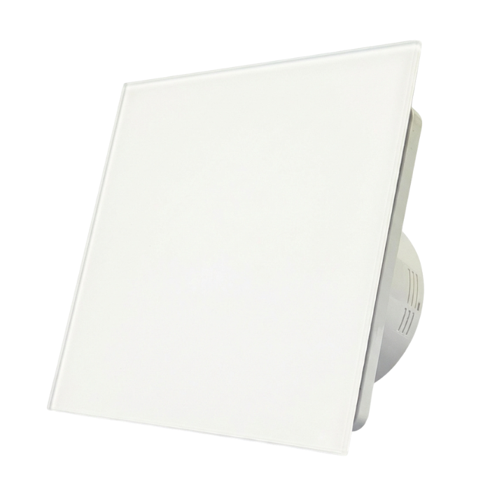 Whisper Pro-Design badkamerventilator - Ø125mm - aan/uit - vlak GLAS - mat wit