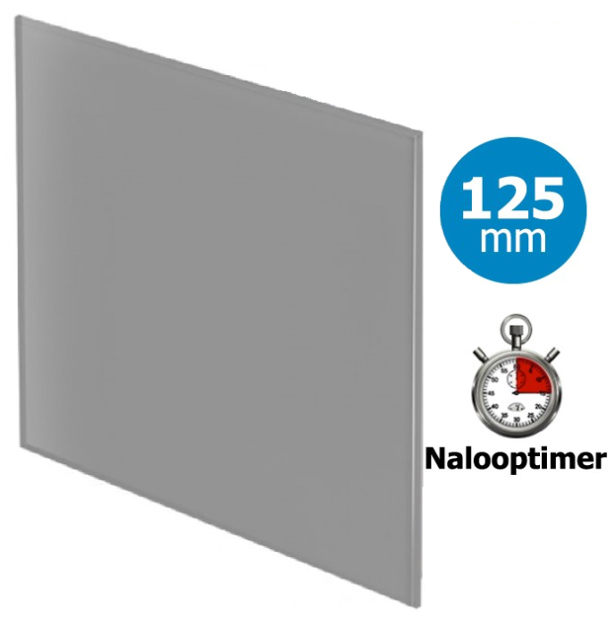 Pro-Design badkamer/toilet ventilator - MET TIMER (KW125T) - Ø125mm - vlak GLAS - mat grijs