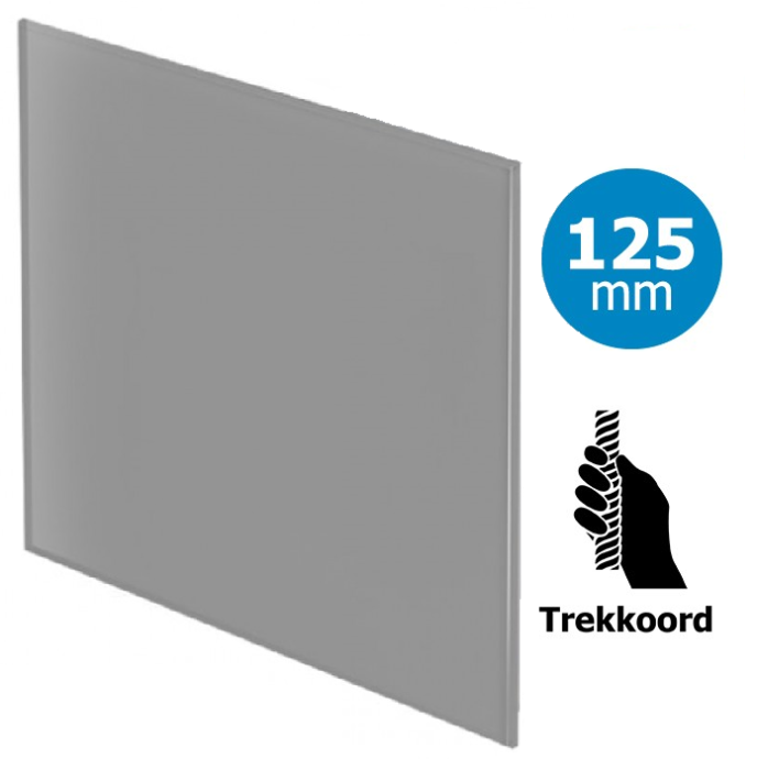 Pro-Design badkamer/toilet ventilator - TREKKOORD (KW125W) - Ø125mm - vlak GLAS - mat grijs
