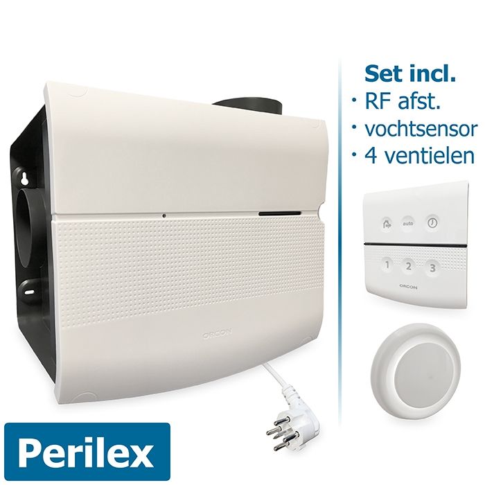 Orcon woonhuisventilator MVS-15RHBP - perilex - met vochtsensor en afstandsbediening + 4 luchtventielen