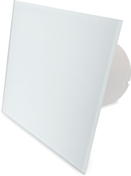 Pro-Design badkamer/toilet ventilator - MET TIMER (KW100T) - Ø100mm - vlak GLAS - mat wit