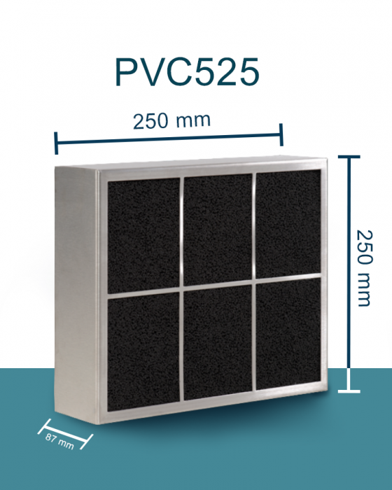 PuriVent CARRE filter voor inbouw afzuigkap - 525 m3/h - 250 x 250mm - aansluiting Ø 120mm