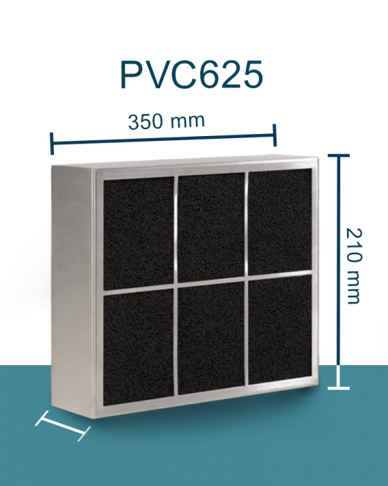 PuriVent CARRE filter voor inbouw afzuigkap - 625 m3/h - 350 x 250mm - aansluiting Ø 120mm