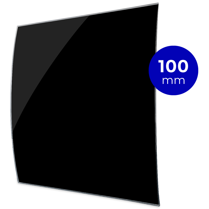 Design ventilatierooster vierkant (lucht afvoer & toevoer) Ø100mm - gebogen GLAS - glans zwart