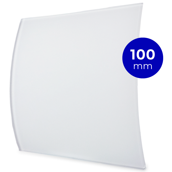 Design ventilatierooster vierkant (lucht afvoer & toevoer) Ø100mm - gebogen GLAS - mat wit