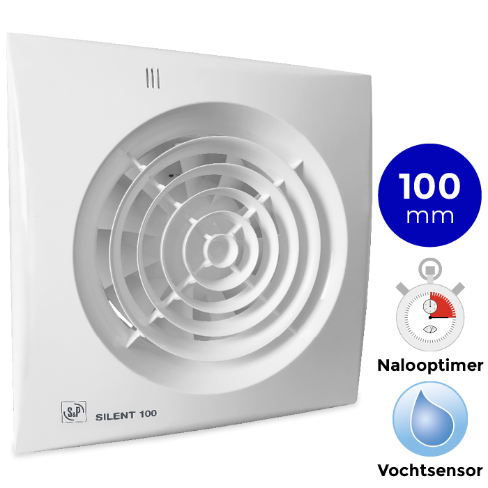 Badkamer/toilet ventilator Soler & Palau Silent (100CHZ) - Ø 100mm - MET TIMER + VOCHTSENSOR