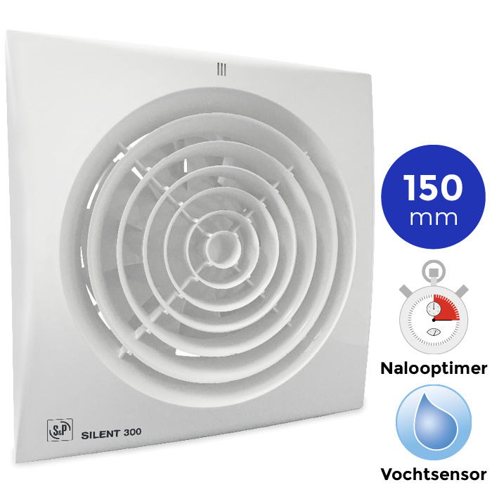 Badkamer/toilet ventilator Soler & Palau Silent (300CHZ) - Ø 150mm - MET TIMER + VOCHTSENSOR
