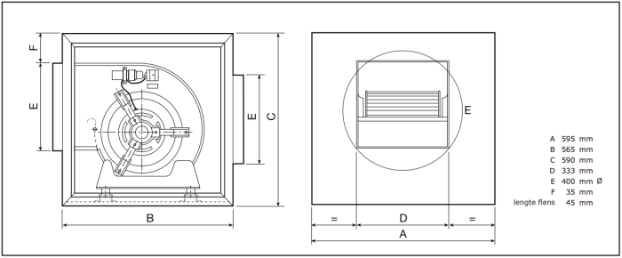 CHAYSOL airbox boxventilator (UPE 10/10) type CM-AL, 2800 m3/h (bij 150 Pa) aansluiting 400mm