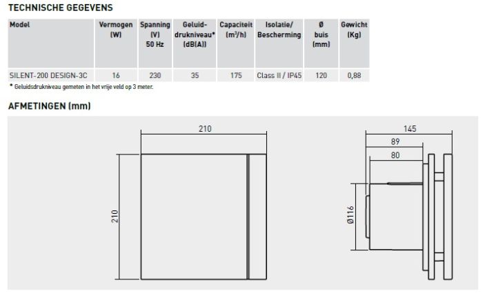 Design badkamerventilator Soler & Palau Silent (200CHZ) - Ø 120mm - MET TIMER + VOCHTSENSOR (zilver)