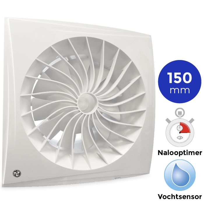 Badkamer ventilator Blauberg Sileo - Ø 150mm - 2-standen - MET TIMER + VOCHTSENSOR (SILEO150H)