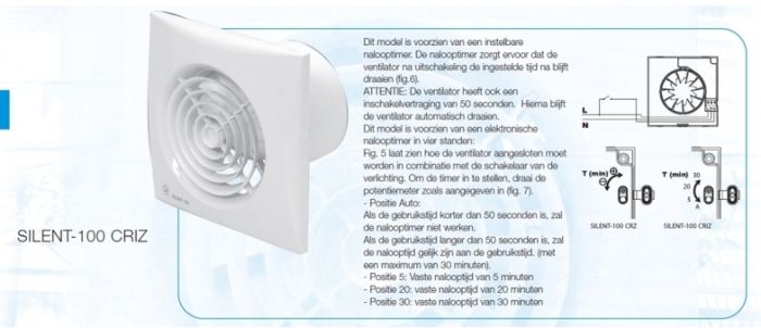 Badkamer/toilet ventilator Soler & Palau Silent (100CRIZ) Ø100mm - VERTRAAGDE START + AUTOMATISCHE TIMER