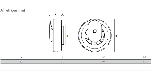 Badkamerventilator SVARA (Vent-Axia) - App-gestuurd met vocht-en-licht-sensor - 100mm - WIT