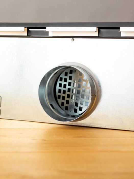 Instucbaar frameloos lijnrooster - 1200mm - geïsoleerde plenumbox 2x Ø125mm - TOEVOER & AFVOER