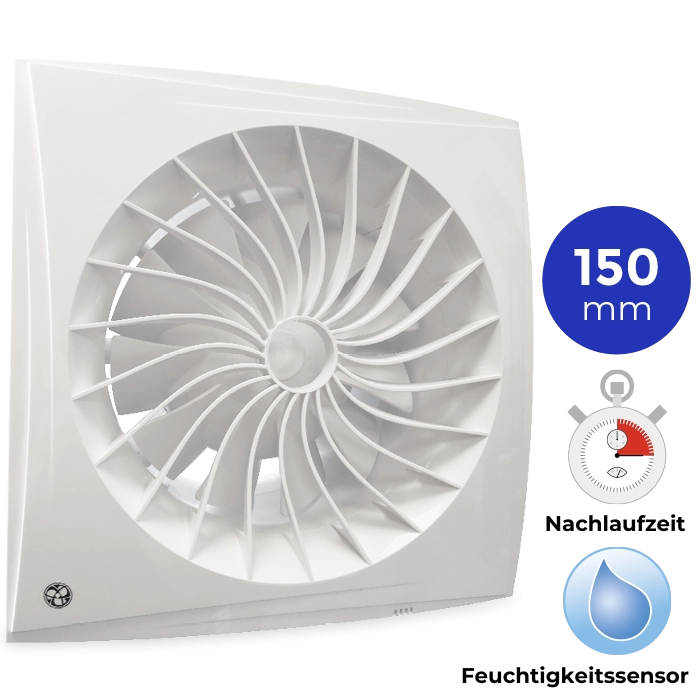 Badkamer ventilator Blauberg Sileo - Ø 150mm - 2-standen - MET TIMER + VOCHTSENSOR (SILEO150H)
