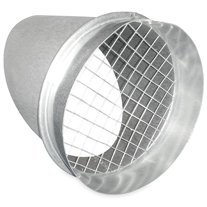 Uitblaasstuk - uitblaasrooster 45 graden Ø 100mm met gaas en rubber