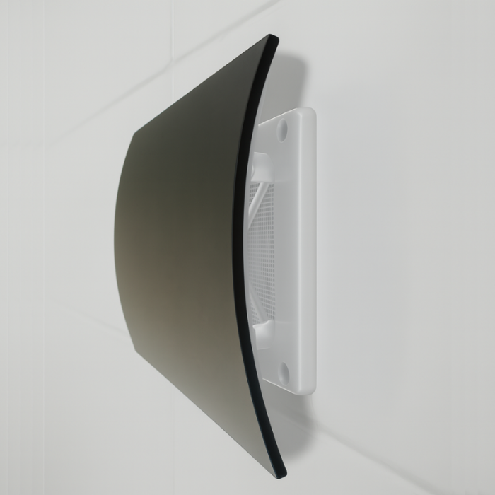 Design ventilatierooster vierkant (afvoer & toevoer) Ø125mm - vlak GLAS - mat grijs