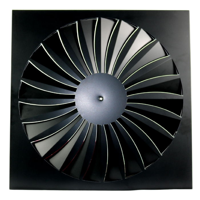 Wervelrooster voor inleg systeemplafond 595 x 595mm - rond Ø 530mm - luchtafvoer en toevoer - staal - RAL9005