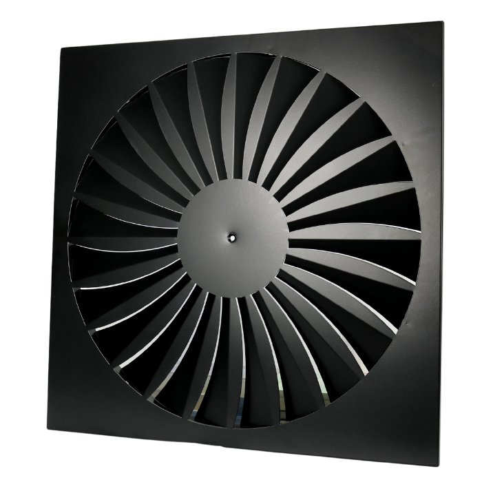 Wervelrooster voor inleg systeemplafond 595 x 595mm - rond Ø 530mm - luchtafvoer en toevoer - staal - RAL9005