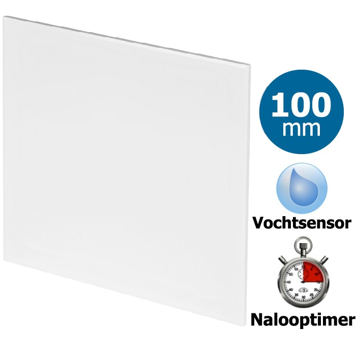 Pro-Design badkamer/toilet ventilator - TIMER + VOCHTSENSOR (KW100H) - Ø100mm - vlak kunststof - wit