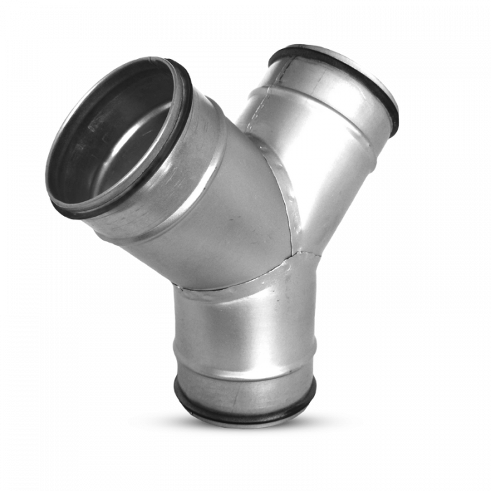 Y-stuk (broekstuk) met afdichtingsrubber voor spirobuis Ø150mm met 45º aftakkingen