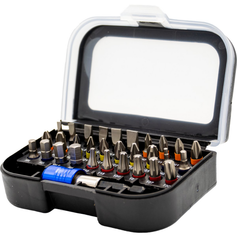 Labor Bitset Standaard Mix 31-delig PH:0,1,1,2,2,3 - PZ:0,1,1,2,2,3 - TX:10,15,20,25,27,30 - SL:3,4,5,5.5,6,7 - HEX:2,3,4,5,5.5,6 + snelwisselbithouder