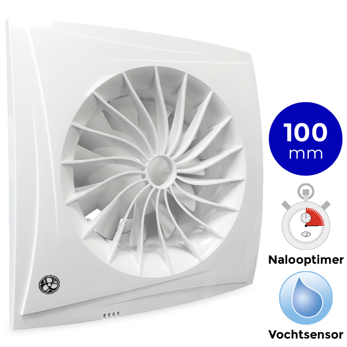 Badkamerventilator Blauberg Sileo - Ø 100mm - Met Timer + Vochtsensor (sileo100h)
