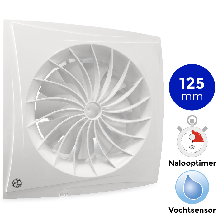 Badkamer Ventilator Blauberg Sileo - Ø 125mm - Met Timer + Vochtsensor (sileo125h)