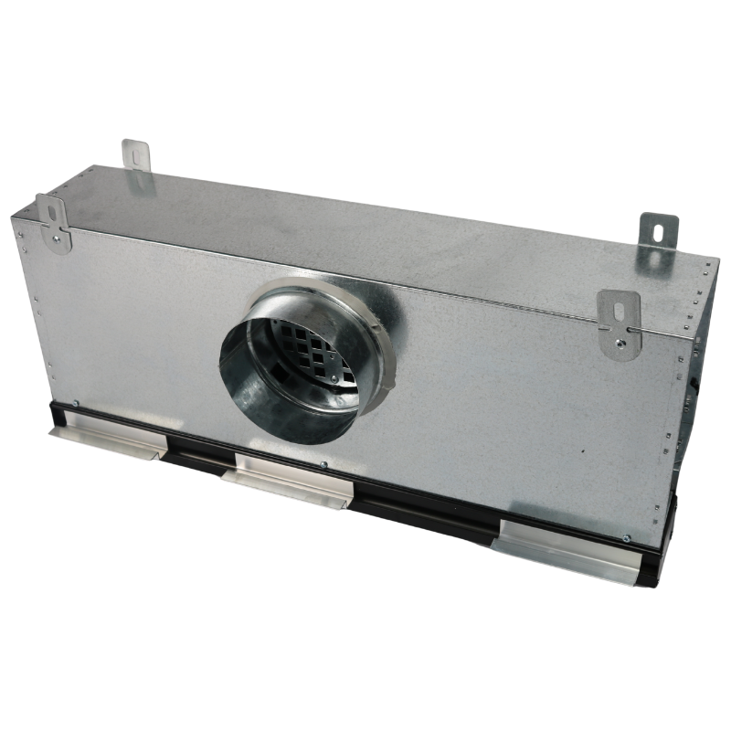 Instucbaar Frameloos Lijnrooster - 600mm - Ongeïsoleerde Plenumbox Ø125mm - Afvoer afbeelding