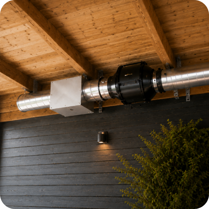 Ventilatiekanaal onder de veranda tijdens het bbq'en