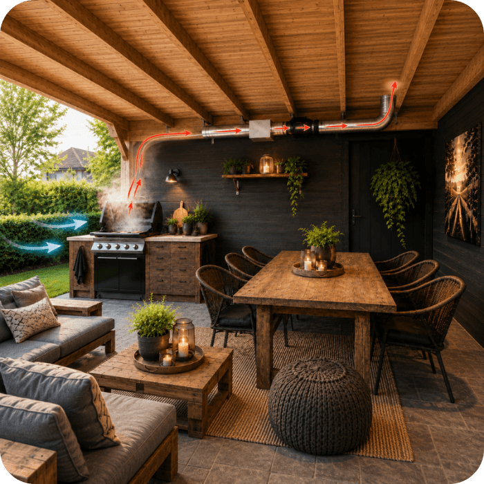 Afvoer bbq'en onder de veranda